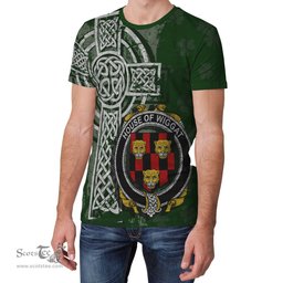 ScotsTee Shop Irish Wiggat Coat of Arms Irish Family Crest T Shirt Irish Shamrock Celtic Cross Green T Shirt