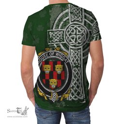 ScotsTee Shop Irish Wiggat Coat of Arms Irish Family Crest T Shirt Irish Shamrock Celtic Cross Green T Shirt