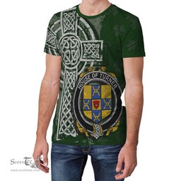 ScotsTee Shop Irish Turner Coat of Arms Irish Family Crest T Shirt Irish Shamrock Celtic Cross Green T Shirt