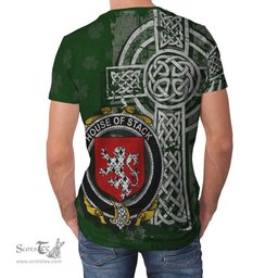 ScotsTee Shop Irish Stack Coat of Arms Irish Family Crest T Shirt Irish Shamrock Celtic Cross Green T Shirt