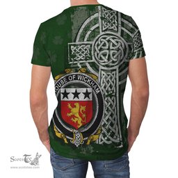 ScotsTee Shop Irish Wickham Coat of Arms Irish Family Crest T Shirt Irish Shamrock Celtic Cross Green T Shirt