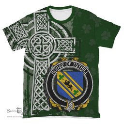ScotsTee Shop Irish Tuthill Coat of Arms Irish Family Crest T Shirt Irish Shamrock Celtic Cross Green T Shirt