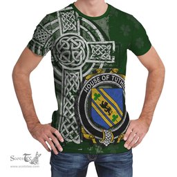 ScotsTee Shop Irish Tuthill Coat of Arms Irish Family Crest T Shirt Irish Shamrock Celtic Cross Green T Shirt