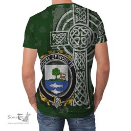 ScotsTee Shop Irish Woulfe Coat of Arms Irish Family Crest T Shirt Irish Shamrock Celtic Cross Green T Shirt