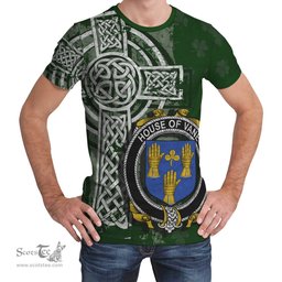 ScotsTee Shop Irish Vane Coat of Arms Irish Family Crest T Shirt Irish Shamrock Celtic Cross Green T Shirt
