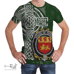 ScotsTee Shop Irish Yarner Coat of Arms Irish Family Crest T Shirt Irish Shamrock Celtic Cross Green T Shirt