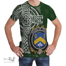 ScotsTee Shop Irish Traill or Trayle Coat of Arms Irish Family Crest T Shirt Irish Shamrock Celtic Cross Green T Shirt