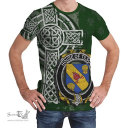 ScotsTee Shop Irish Tilson Coat of Arms Irish Family Crest T Shirt Irish Shamrock Celtic Cross Green T Shirt