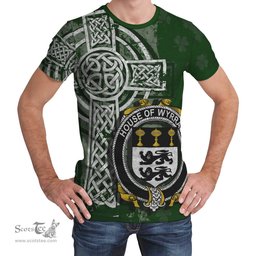 ScotsTee Shop Irish Wyrrall Coat of Arms Irish Family Crest T Shirt Irish Shamrock Celtic Cross Green T Shirt