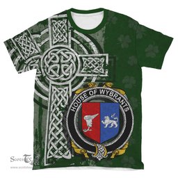 ScotsTee Shop Irish Wybrants Coat of Arms Irish Family Crest T Shirt Irish Shamrock Celtic Cross Green T Shirt