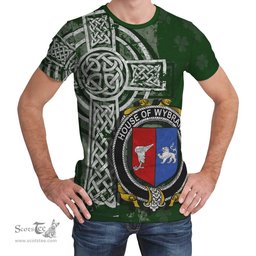 ScotsTee Shop Irish Wybrants Coat of Arms Irish Family Crest T Shirt Irish Shamrock Celtic Cross Green T Shirt