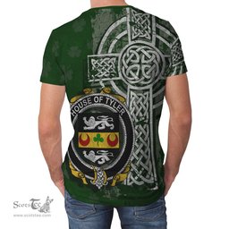 ScotsTee Shop Irish Tyler Coat of Arms Irish Family Crest T Shirt Irish Shamrock Celtic Cross Green T Shirt