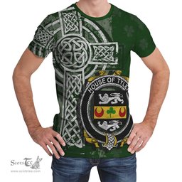 ScotsTee Shop Irish Tyler Coat of Arms Irish Family Crest T Shirt Irish Shamrock Celtic Cross Green T Shirt