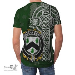 ScotsTee Shop Irish Shore Coat of Arms Irish Family Crest T Shirt Irish Shamrock Celtic Cross Green T Shirt