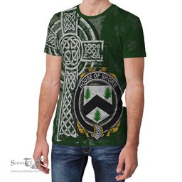 ScotsTee Shop Irish Shore Coat of Arms Irish Family Crest T Shirt Irish Shamrock Celtic Cross Green T Shirt