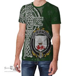 ScotsTee Shop Irish Toomey or O'Twomey Coat of Arms Irish Family Crest T Shirt Irish Shamrock Celtic Cross Green T Shirt
