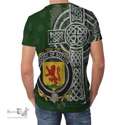 ScotsTee Shop Irish Sutton Coat of Arms Irish Family Crest T Shirt Irish Shamrock Celtic Cross Green T Shirt