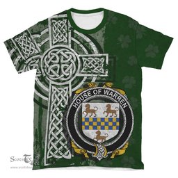 ScotsTee Shop Irish Warren Coat of Arms Irish Family Crest T Shirt Irish Shamrock Celtic Cross Green T Shirt