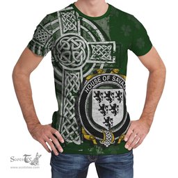 ScotsTee Shop Irish Savage Coat of Arms Irish Family Crest T Shirt Irish Shamrock Celtic Cross Green T Shirt