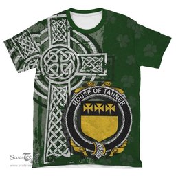 ScotsTee Shop Irish Tanner Coat of Arms Irish Family Crest T Shirt Irish Shamrock Celtic Cross Green T Shirt