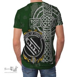 ScotsTee Shop Irish Younge Coat of Arms Irish Family Crest T Shirt Irish Shamrock Celtic Cross Green T Shirt