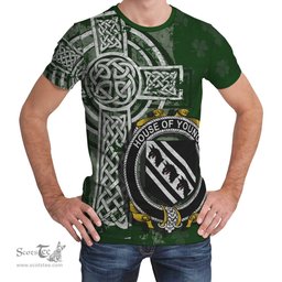 ScotsTee Shop Irish Younge Coat of Arms Irish Family Crest T Shirt Irish Shamrock Celtic Cross Green T Shirt