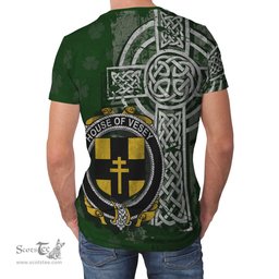 ScotsTee Shop Irish Vesey Coat of Arms Irish Family Crest T Shirt Irish Shamrock Celtic Cross Green T Shirt