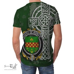 ScotsTee Shop Irish Rowan Coat of Arms Irish Family Crest T Shirt Irish Shamrock Celtic Cross Green T Shirt