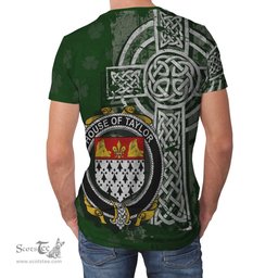 ScotsTee Shop Irish Taylor Coat of Arms Irish Family Crest T Shirt Irish Shamrock Celtic Cross Green T Shirt