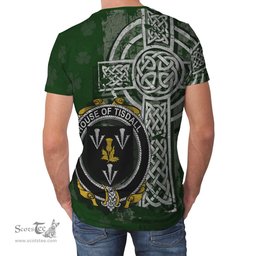 ScotsTee Shop Irish Tisdall or Tisdale Coat of Arms Irish Family Crest T Shirt Irish Shamrock Celtic Cross Green T Shirt