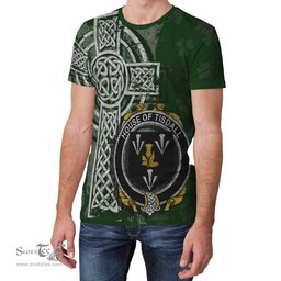 ScotsTee Shop Irish Tisdall or Tisdale Coat of Arms Irish Family Crest T Shirt Irish Shamrock Celtic Cross Green T Shirt