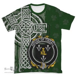 ScotsTee Shop Irish Tisdall or Tisdale Coat of Arms Irish Family Crest T Shirt Irish Shamrock Celtic Cross Green T Shirt