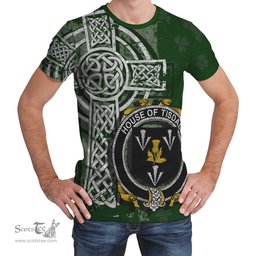 ScotsTee Shop Irish Tisdall or Tisdale Coat of Arms Irish Family Crest T Shirt Irish Shamrock Celtic Cross Green T Shirt