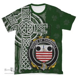 ScotsTee Shop Irish Thornhill Coat of Arms Irish Family Crest T Shirt Irish Shamrock Celtic Cross Green T Shirt