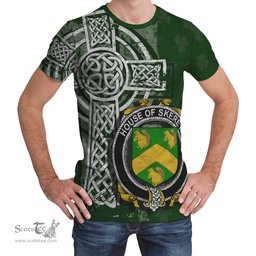 ScotsTee Shop Irish Skereth or Skerret Coat of Arms Irish Family Crest T Shirt Irish Shamrock Celtic Cross Green T Shirt