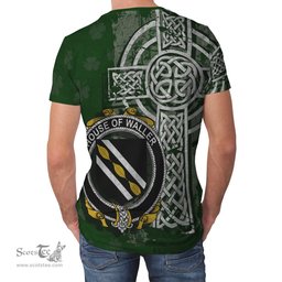 ScotsTee Shop Irish Waller Coat of Arms Irish Family Crest T Shirt Irish Shamrock Celtic Cross Green T Shirt