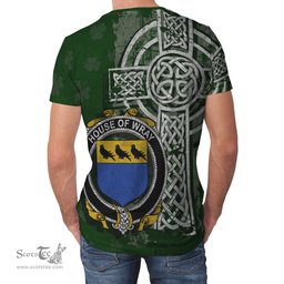 ScotsTee Shop Irish Wray Coat of Arms Irish Family Crest T Shirt Irish Shamrock Celtic Cross Green T Shirt