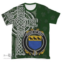 ScotsTee Shop Irish Wray Coat of Arms Irish Family Crest T Shirt Irish Shamrock Celtic Cross Green T Shirt
