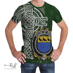 ScotsTee Shop Irish Wray Coat of Arms Irish Family Crest T Shirt Irish Shamrock Celtic Cross Green T Shirt