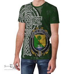 ScotsTee Shop Irish Westenra Coat of Arms Irish Family Crest T Shirt Irish Shamrock Celtic Cross Green T Shirt
