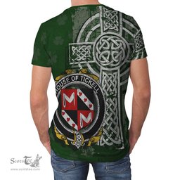 ScotsTee Shop Irish Tickell Coat of Arms Irish Family Crest T Shirt Irish Shamrock Celtic Cross Green T Shirt