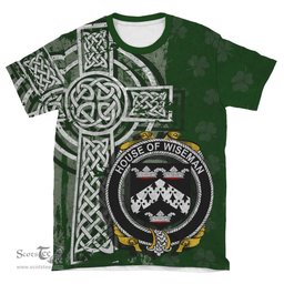 ScotsTee Shop Irish Wiseman Coat of Arms Irish Family Crest T Shirt Irish Shamrock Celtic Cross Green T Shirt