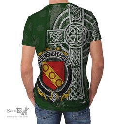 ScotsTee Shop Irish Stephens Coat of Arms Irish Family Crest T Shirt Irish Shamrock Celtic Cross Green T Shirt