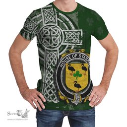 ScotsTee Shop Irish Starkey Coat of Arms Irish Family Crest T Shirt Irish Shamrock Celtic Cross Green T Shirt