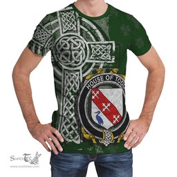 ScotsTee Shop Irish Todd or Tod Coat of Arms Irish Family Crest T Shirt Irish Shamrock Celtic Cross Green T Shirt