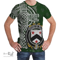 ScotsTee Shop Irish Wills Coat of Arms Irish Family Crest T Shirt Irish Shamrock Celtic Cross Green T Shirt