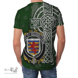 ScotsTee Shop Irish Woodbourne Coat of Arms Irish Family Crest T Shirt Irish Shamrock Celtic Cross Green T Shirt