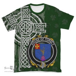 ScotsTee Shop Irish Turnly Coat of Arms Irish Family Crest T Shirt Irish Shamrock Celtic Cross Green T Shirt