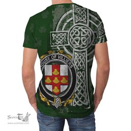ScotsTee Shop Irish Villiers Coat of Arms Irish Family Crest T Shirt Irish Shamrock Celtic Cross Green T Shirt