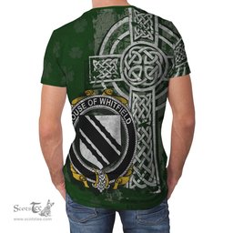 ScotsTee Shop Irish Whitfield Coat of Arms Irish Family Crest T Shirt Irish Shamrock Celtic Cross Green T Shirt